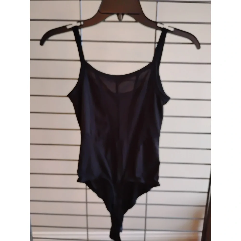 Intimately Free People Black Ribbed Sleeveless Bodysuit Thong Snap Small